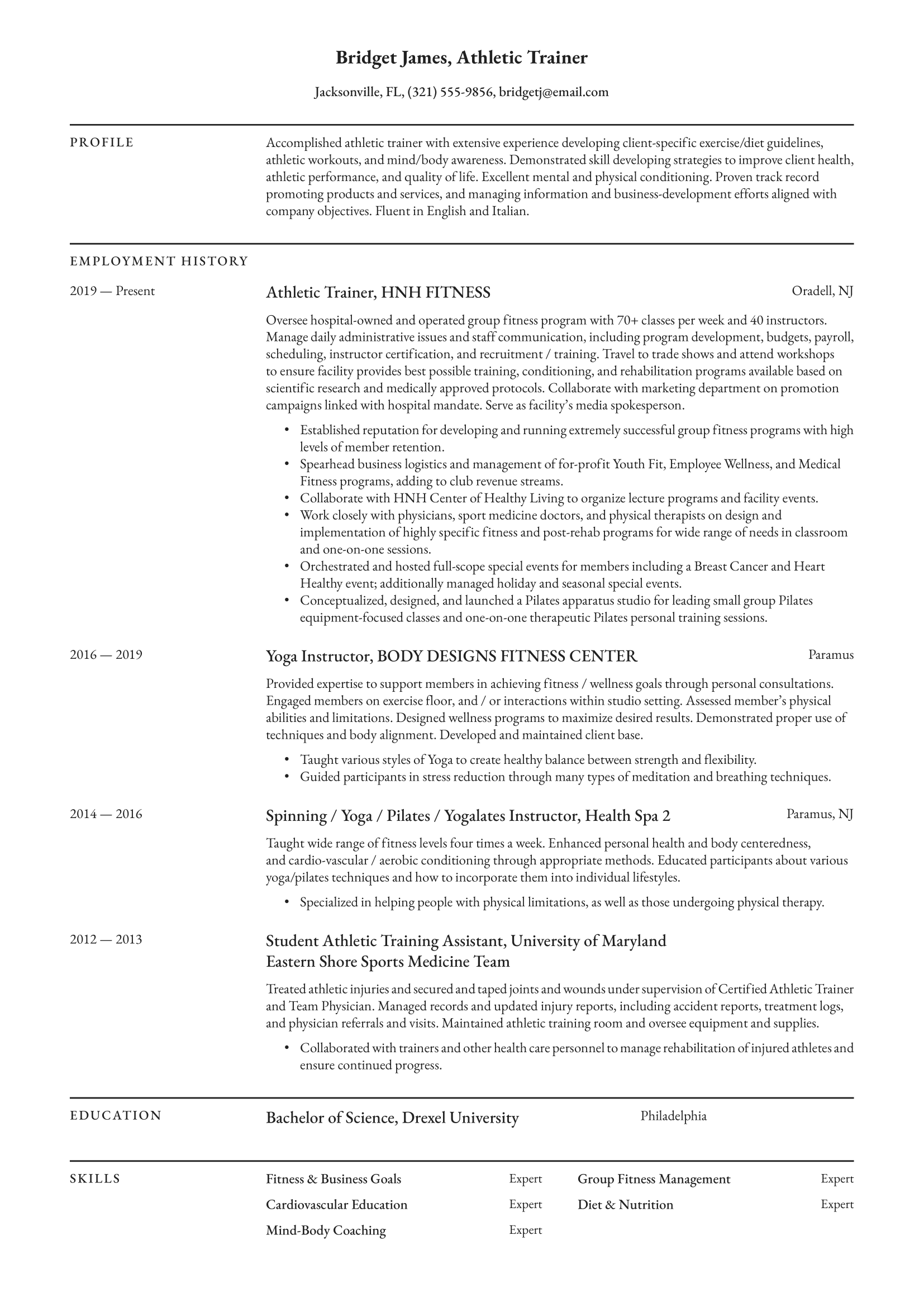Athletic Trainer Resume Example & Writing Guide