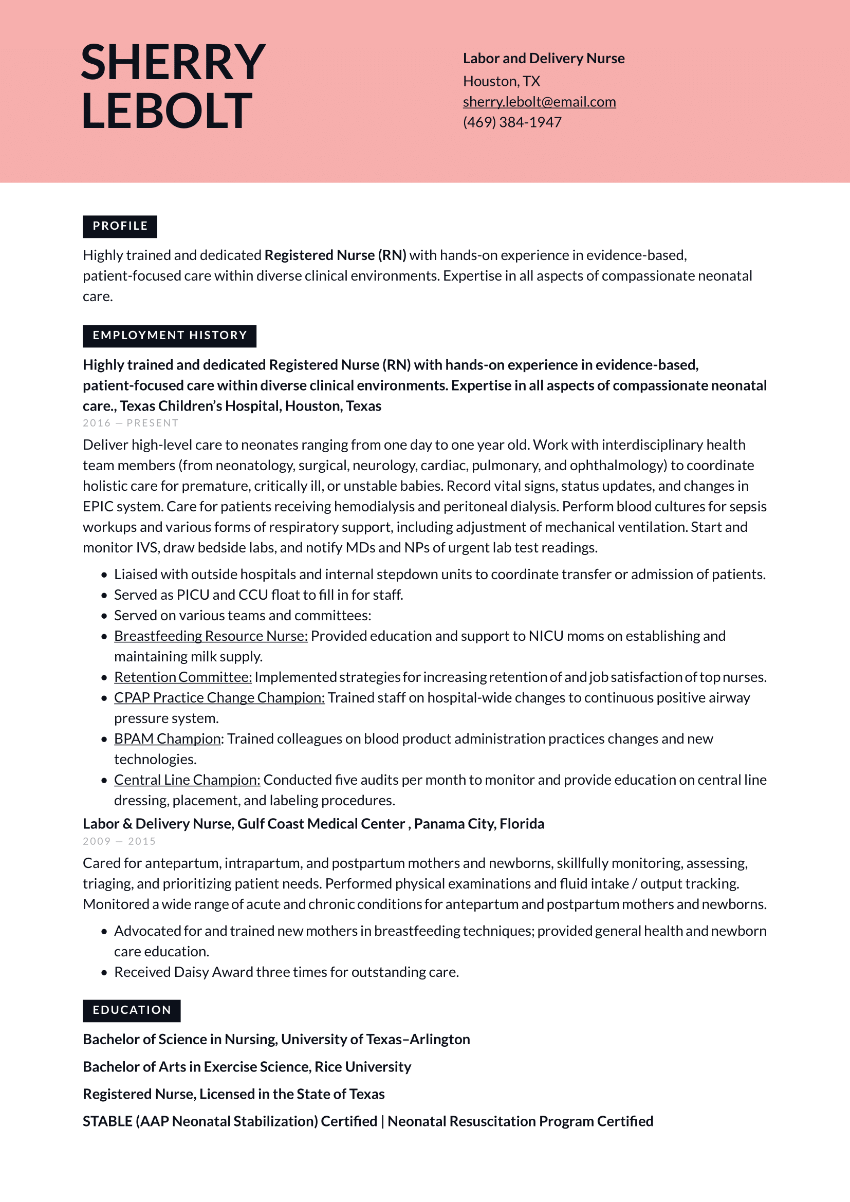 Labor and Delivery Nurse Resume Example and Writing Guide