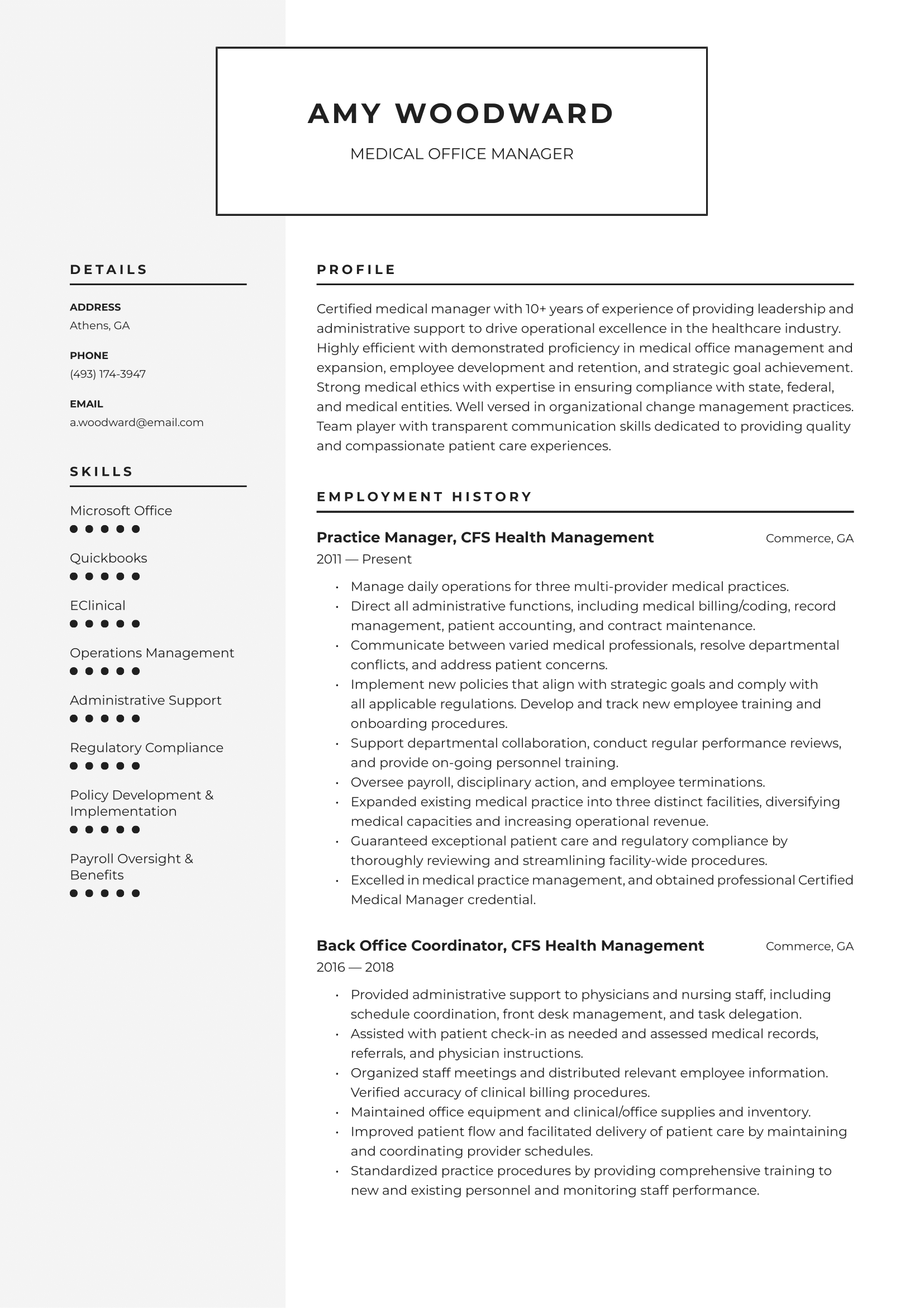 Medical Officer Manager Resume Example and Writing Guide