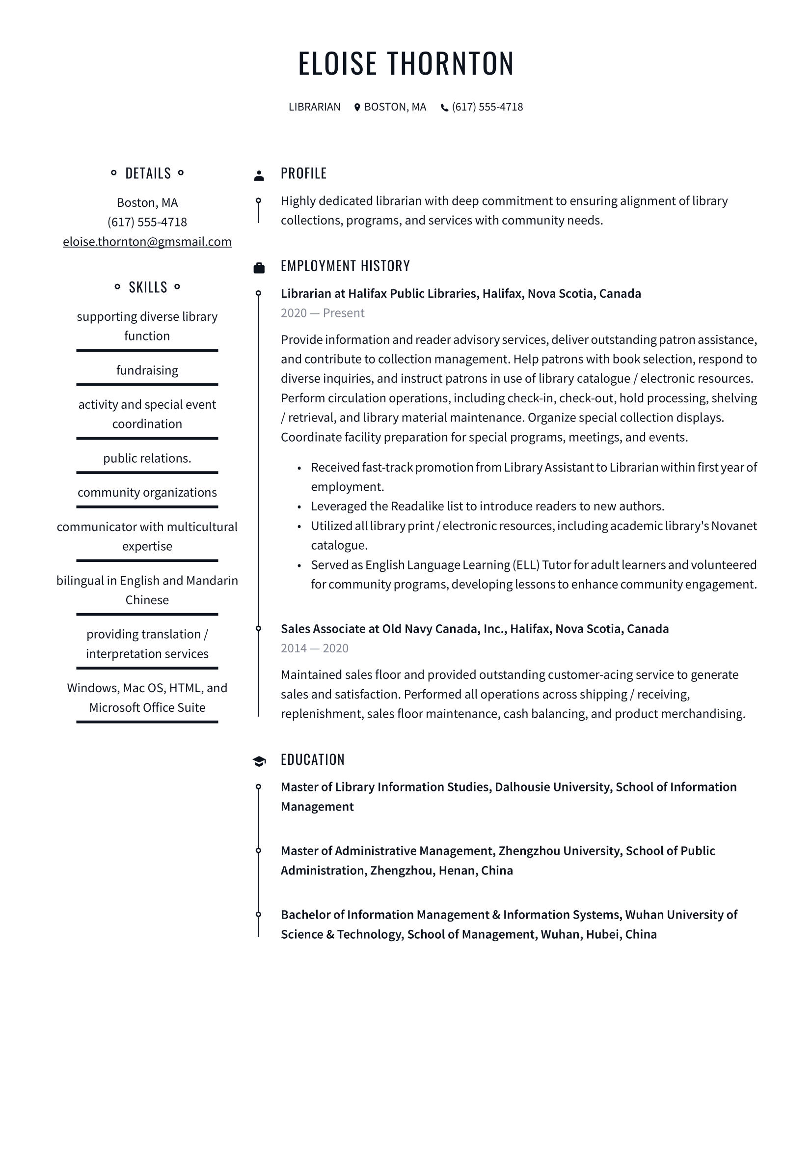 Librarian Resume Example and Writing Guide