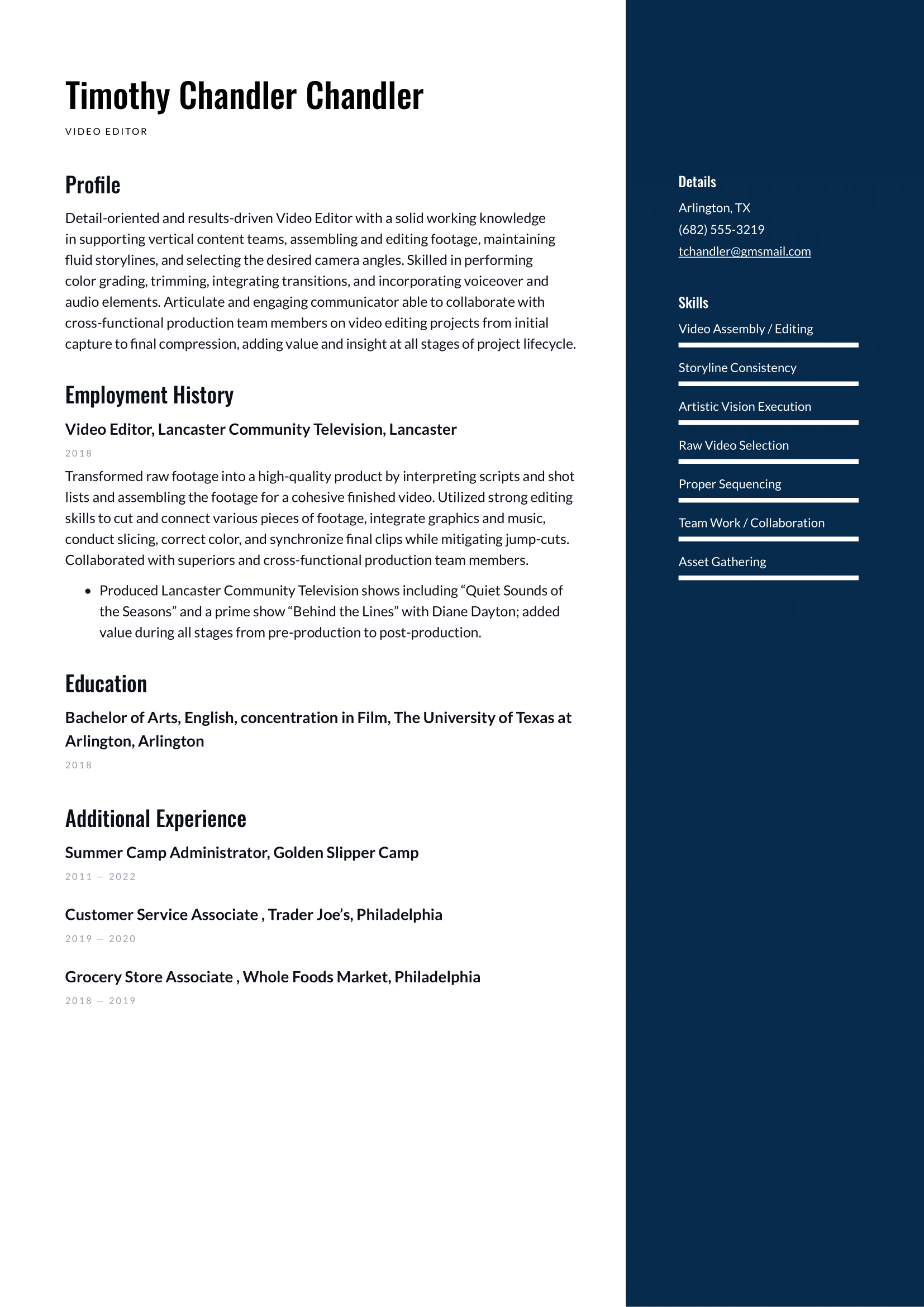 Video Editor Resume Example & Writing Guide