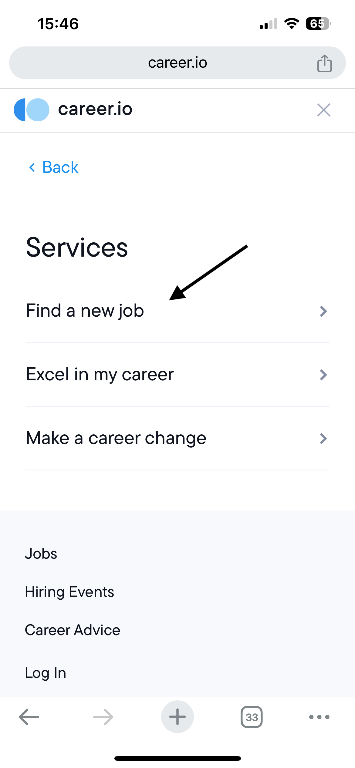 Career.io on iphone step 2