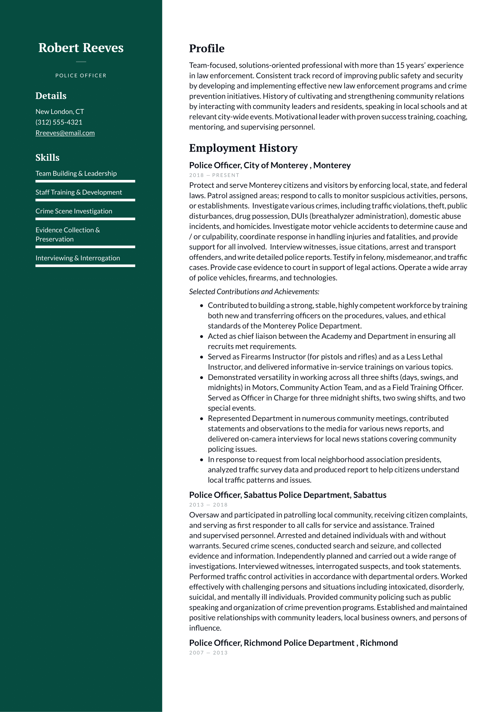 Police Officer Resume Example & Writing Guide