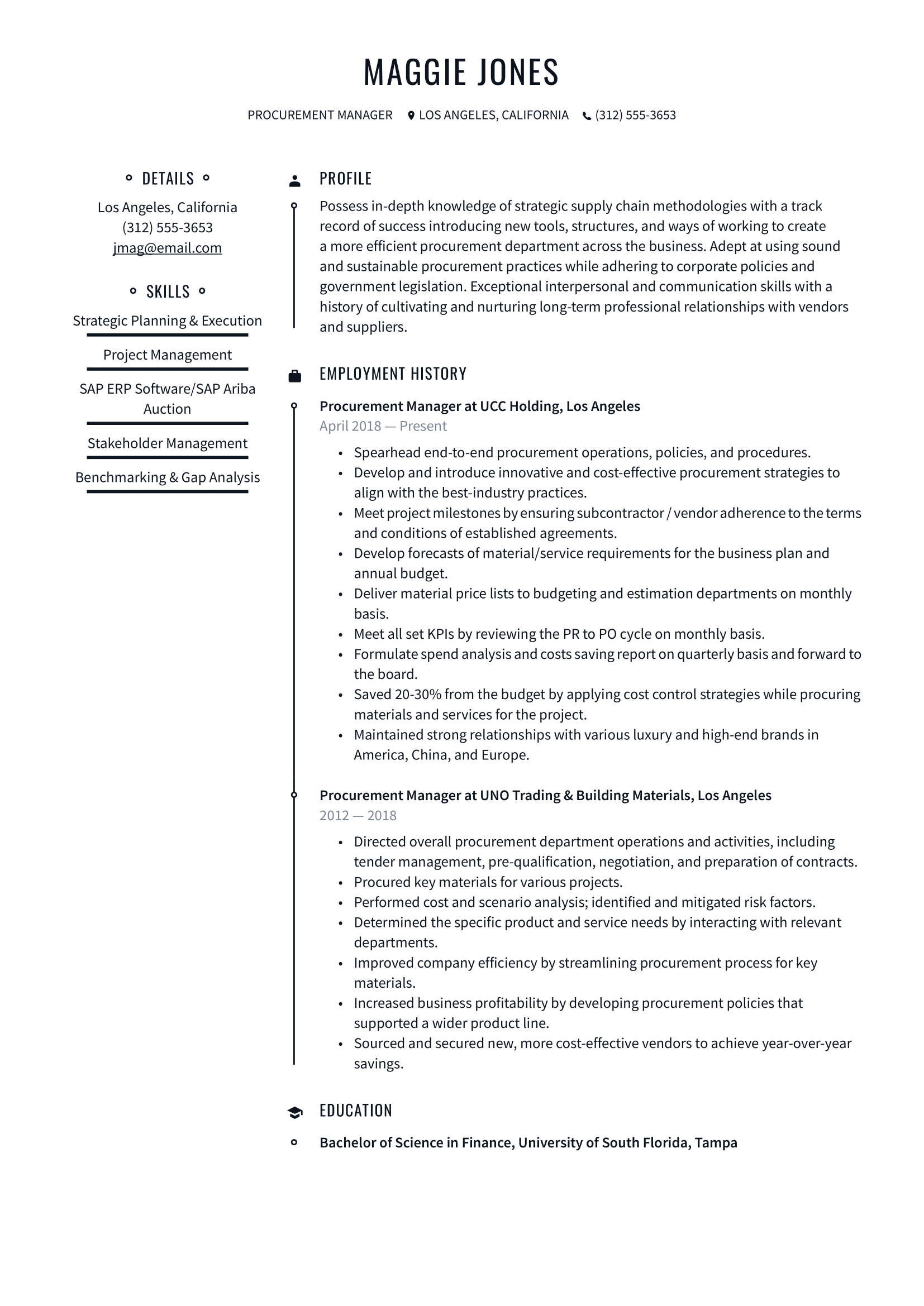 Procurement Manager Resume Example & Writing Guide