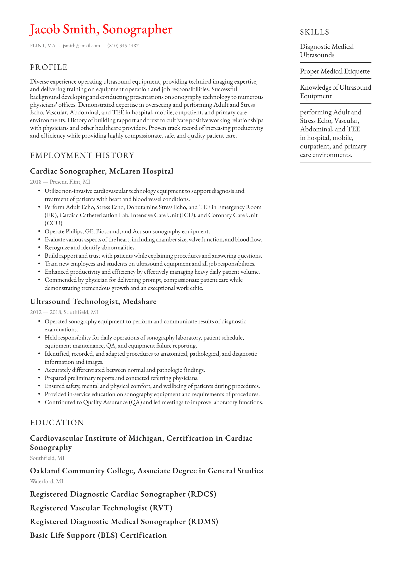 Sonographer Resume Example & Writing Guide