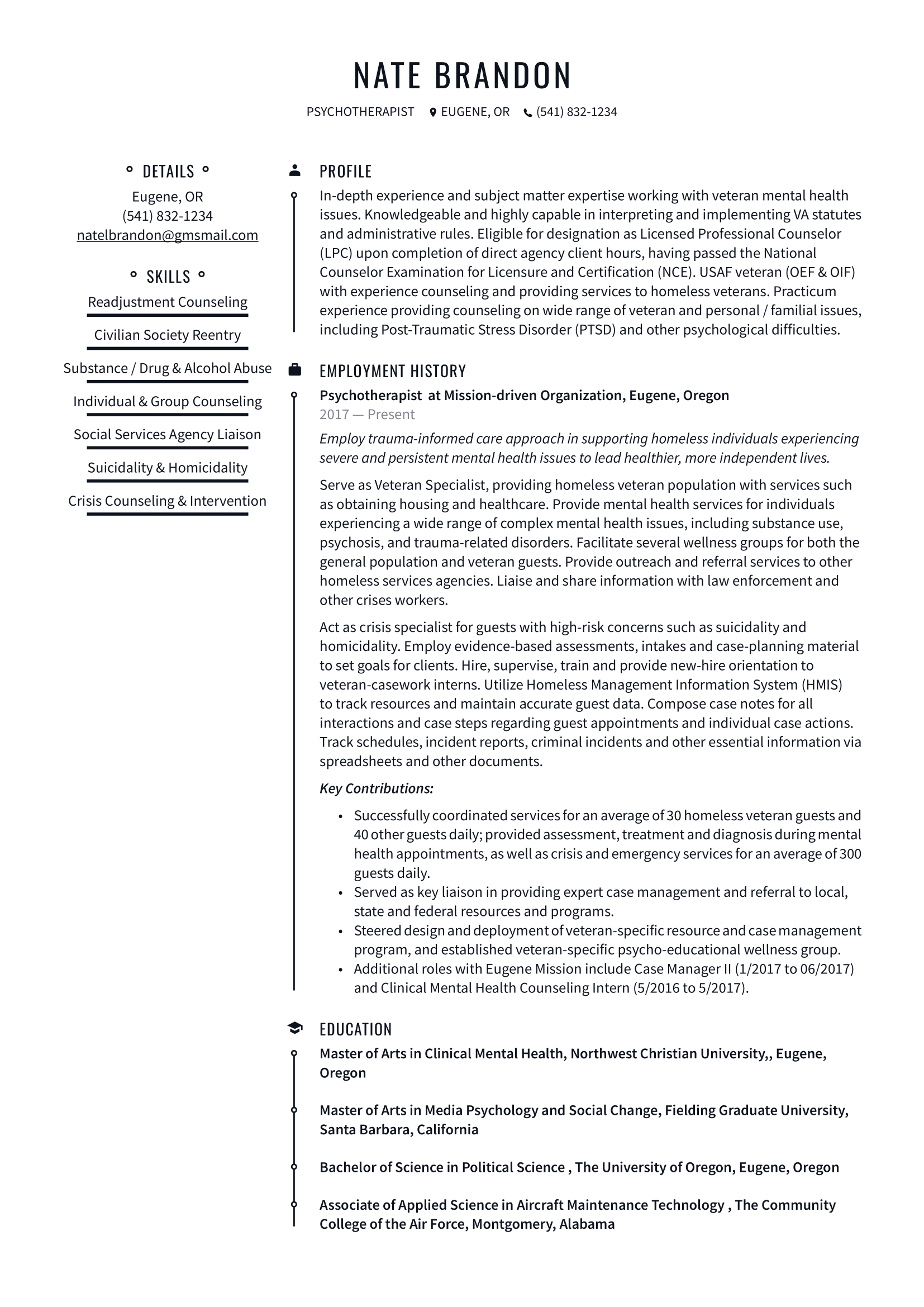 Psychotherapist Resume Example & Writing Guide 