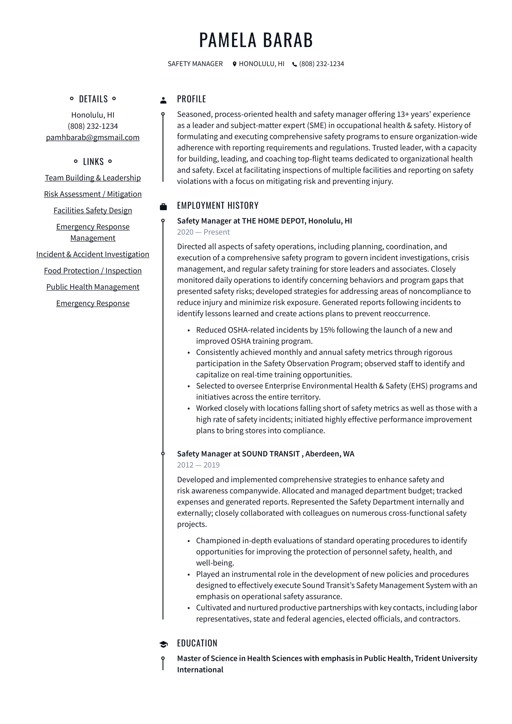 Safety Manager Resume Example & Writing Guide