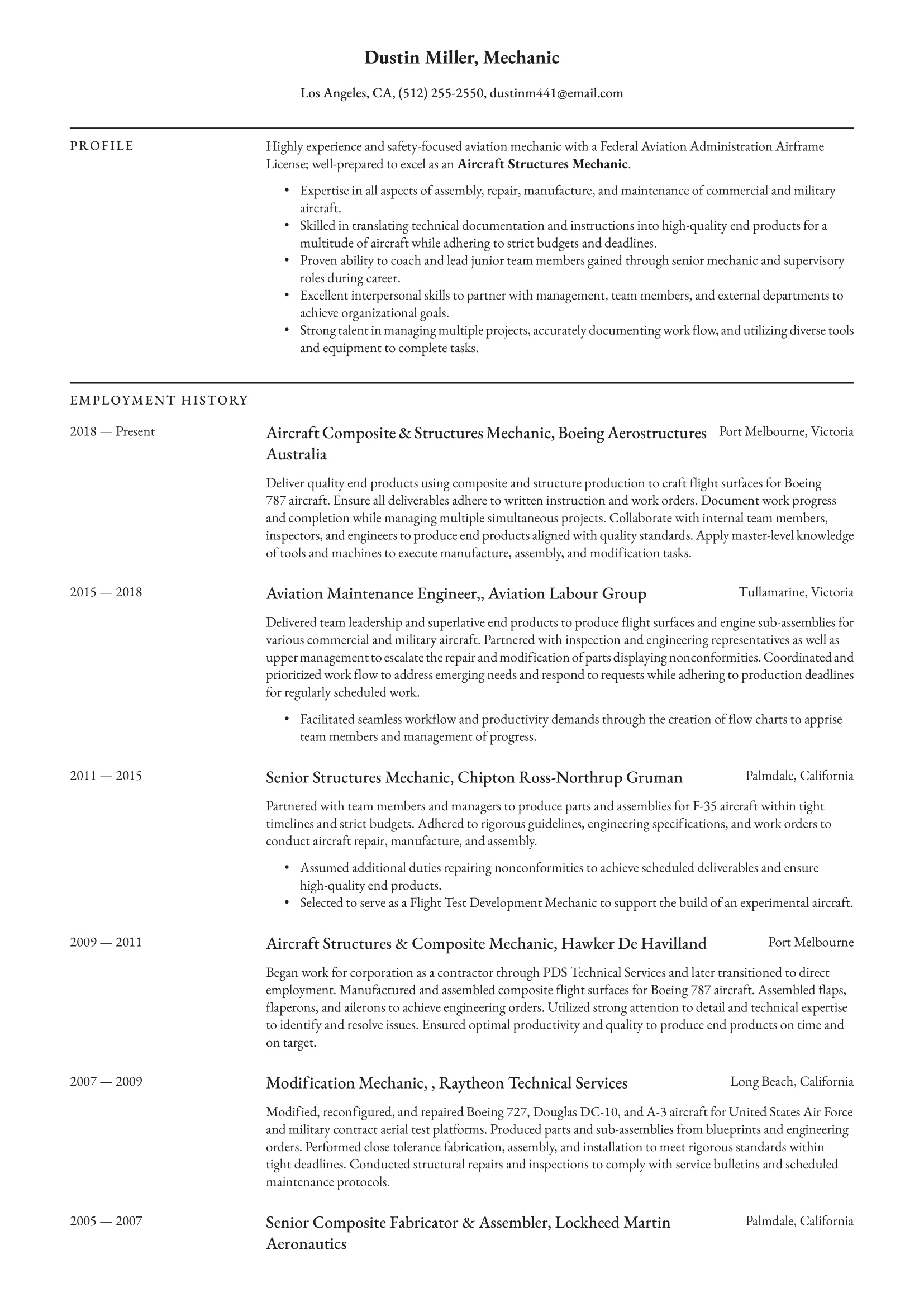 Mechanic Resume Example & Writing Guide