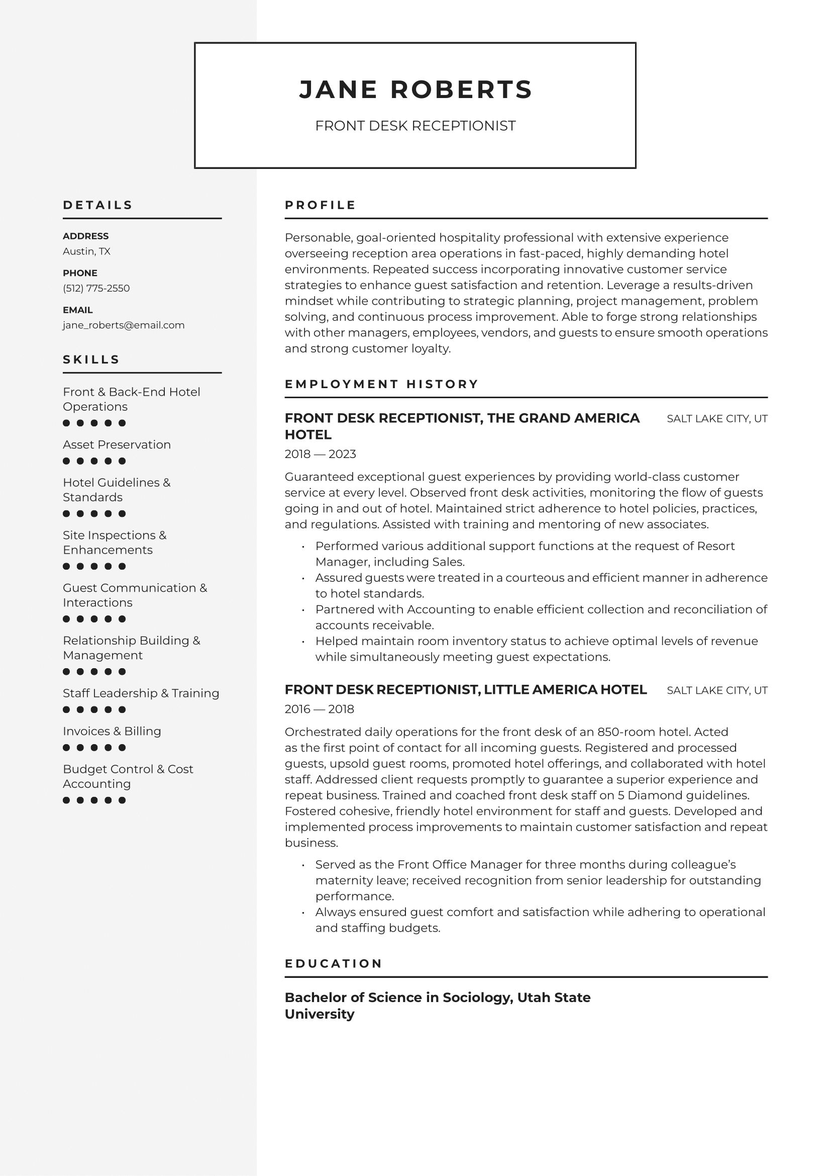 Front Desk Receptionist Resume Example & Writing Guide