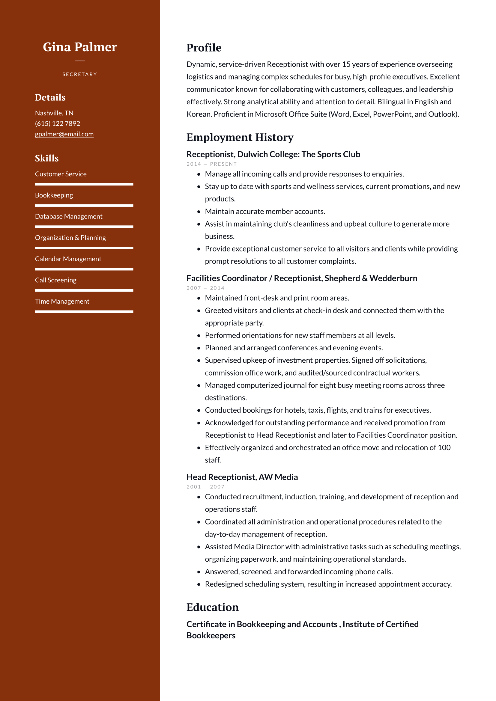 Secretary Resume Example & Writing Guide