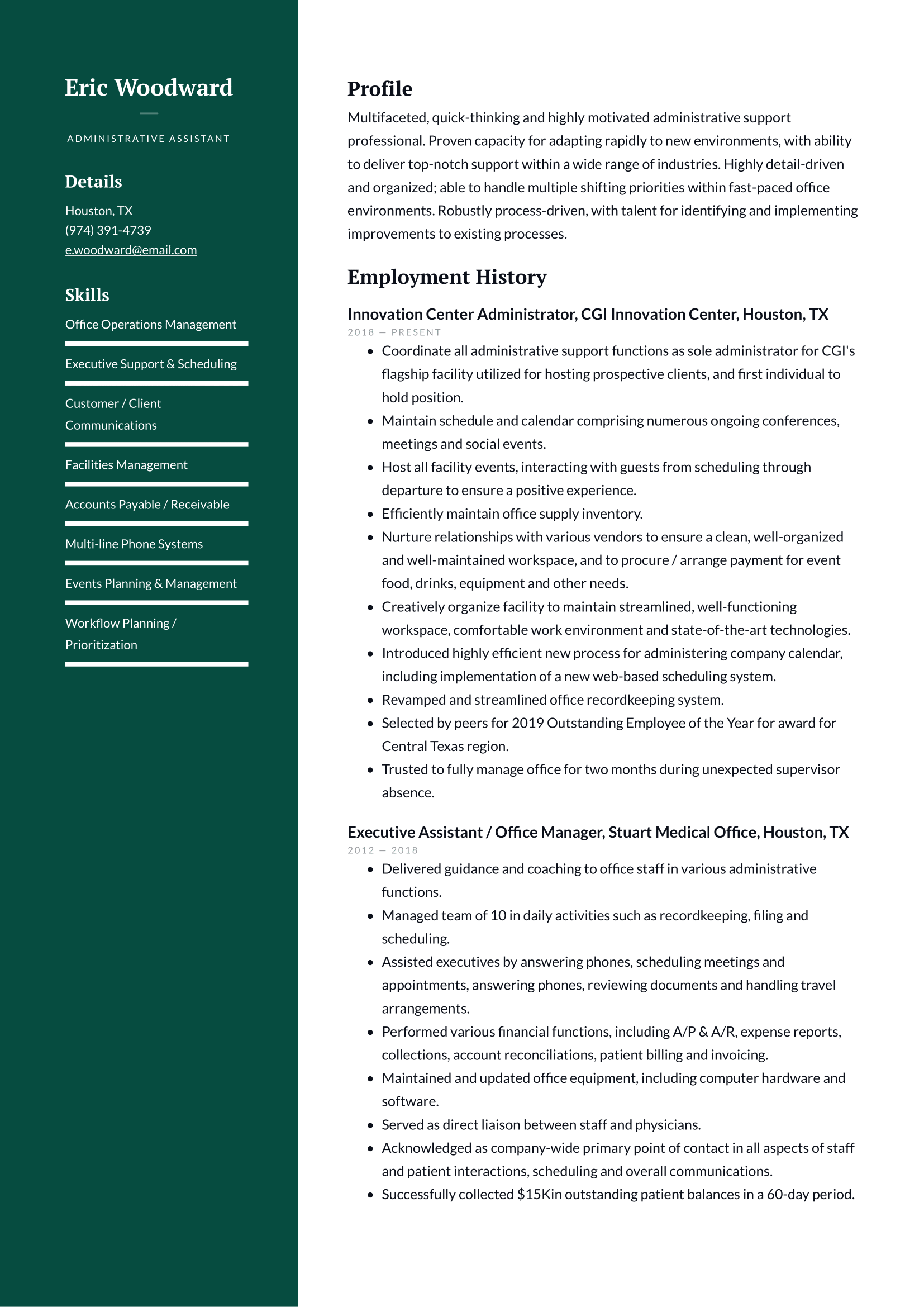 Administrative Assistant resume example & writing guide