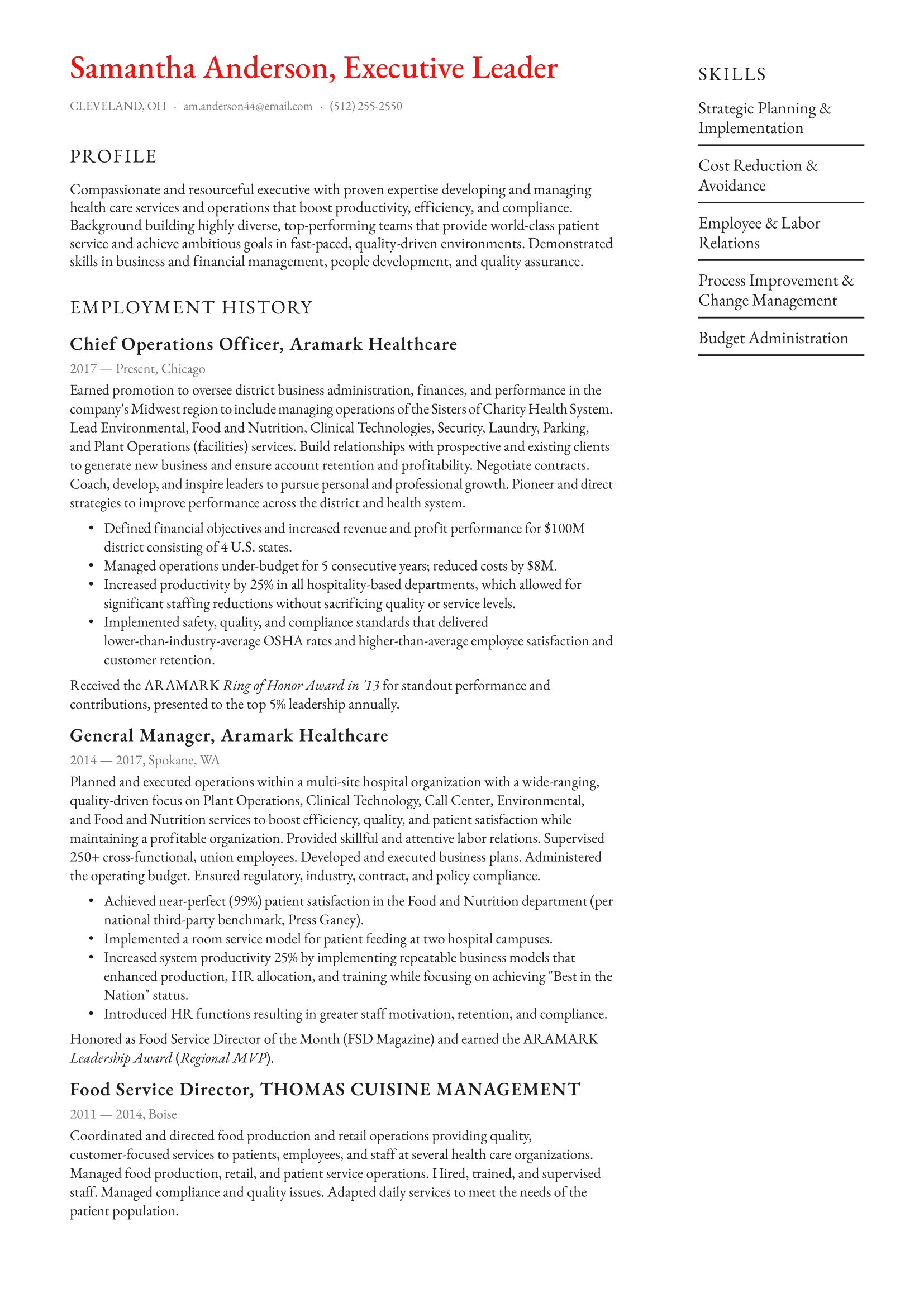Executive Leader Resume Example & Writing Guide