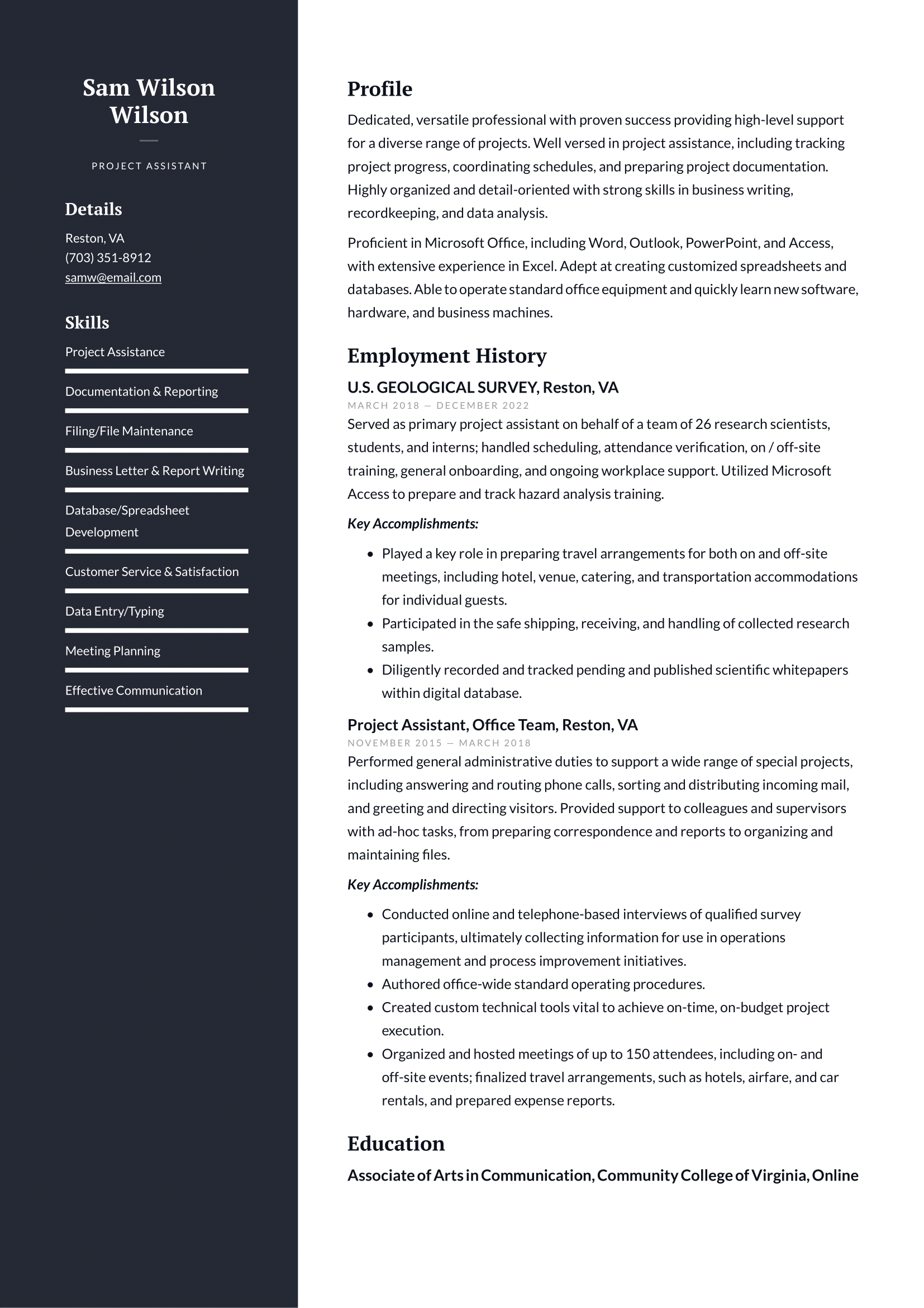 Project Assistant Resume Example & Writing Guide