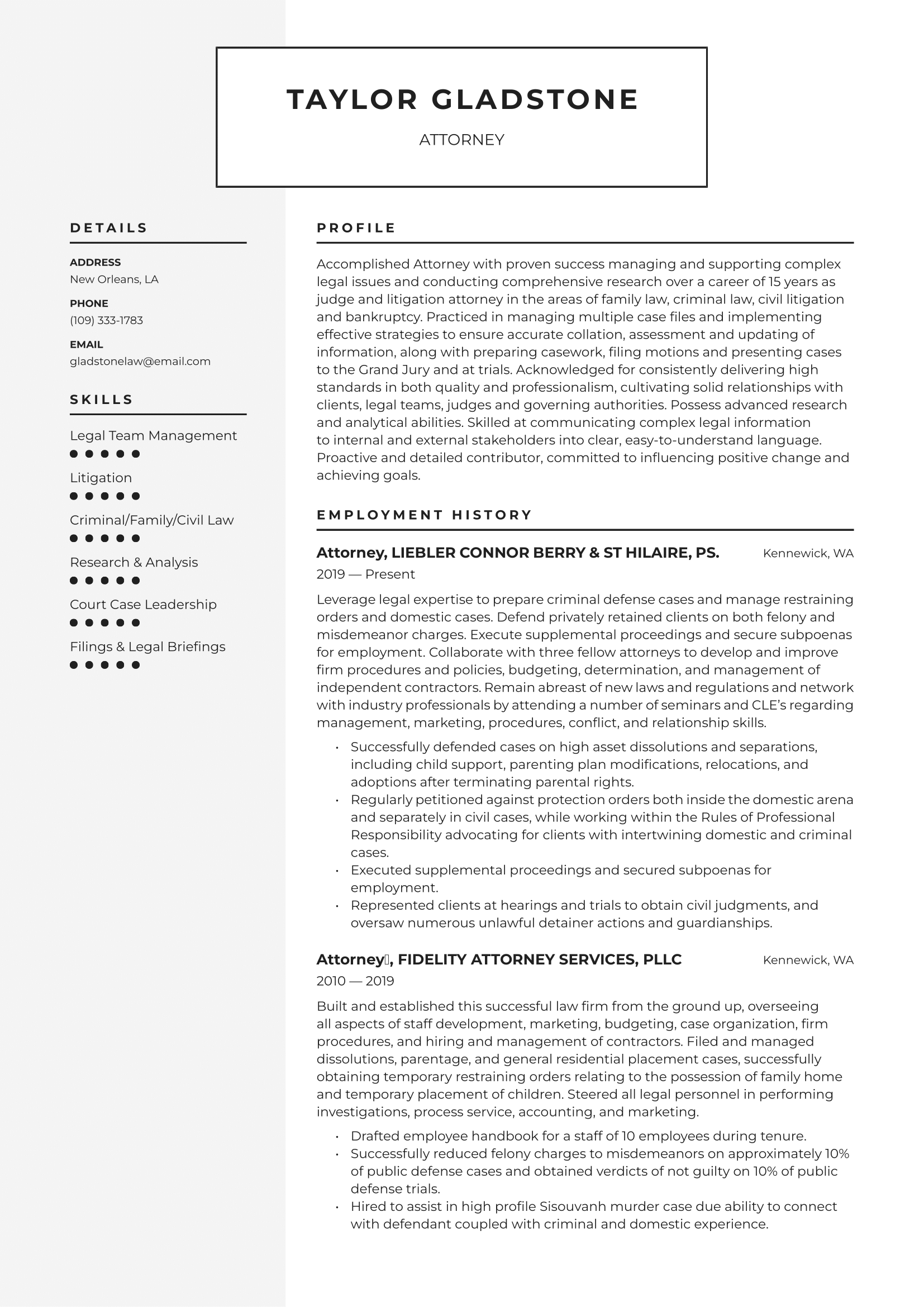Attorney Resume Example & Writing Guide
