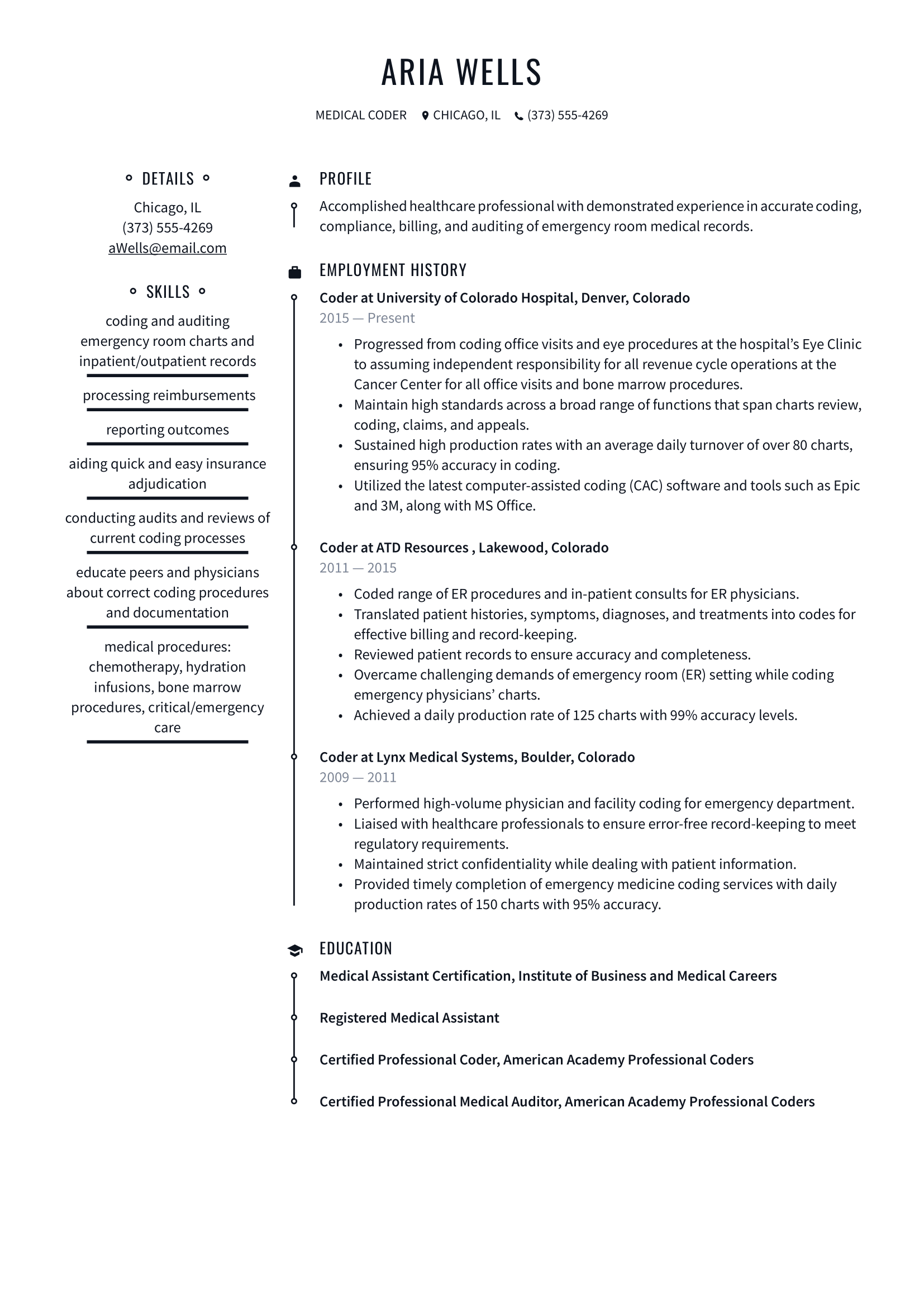 Medical Coder Resume Example & Writing Guide