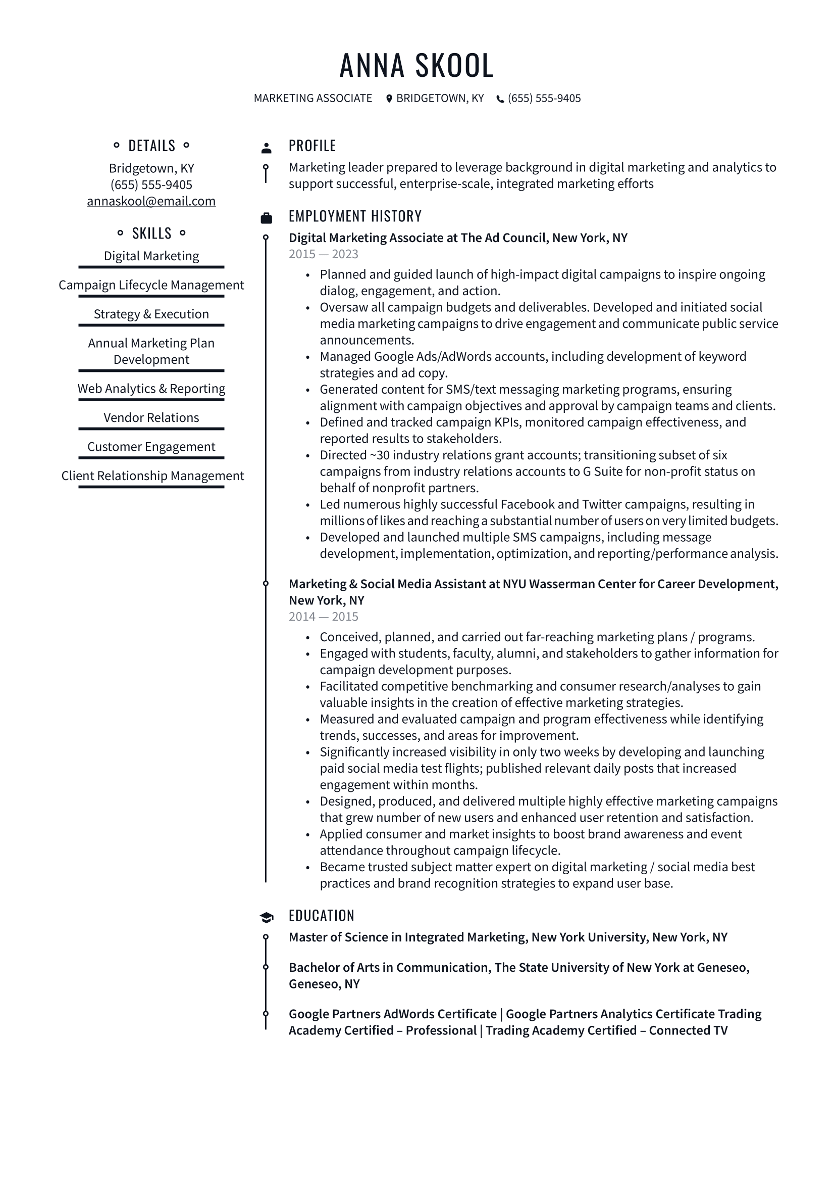 Marketing Associate Resume Example and Writing Guide