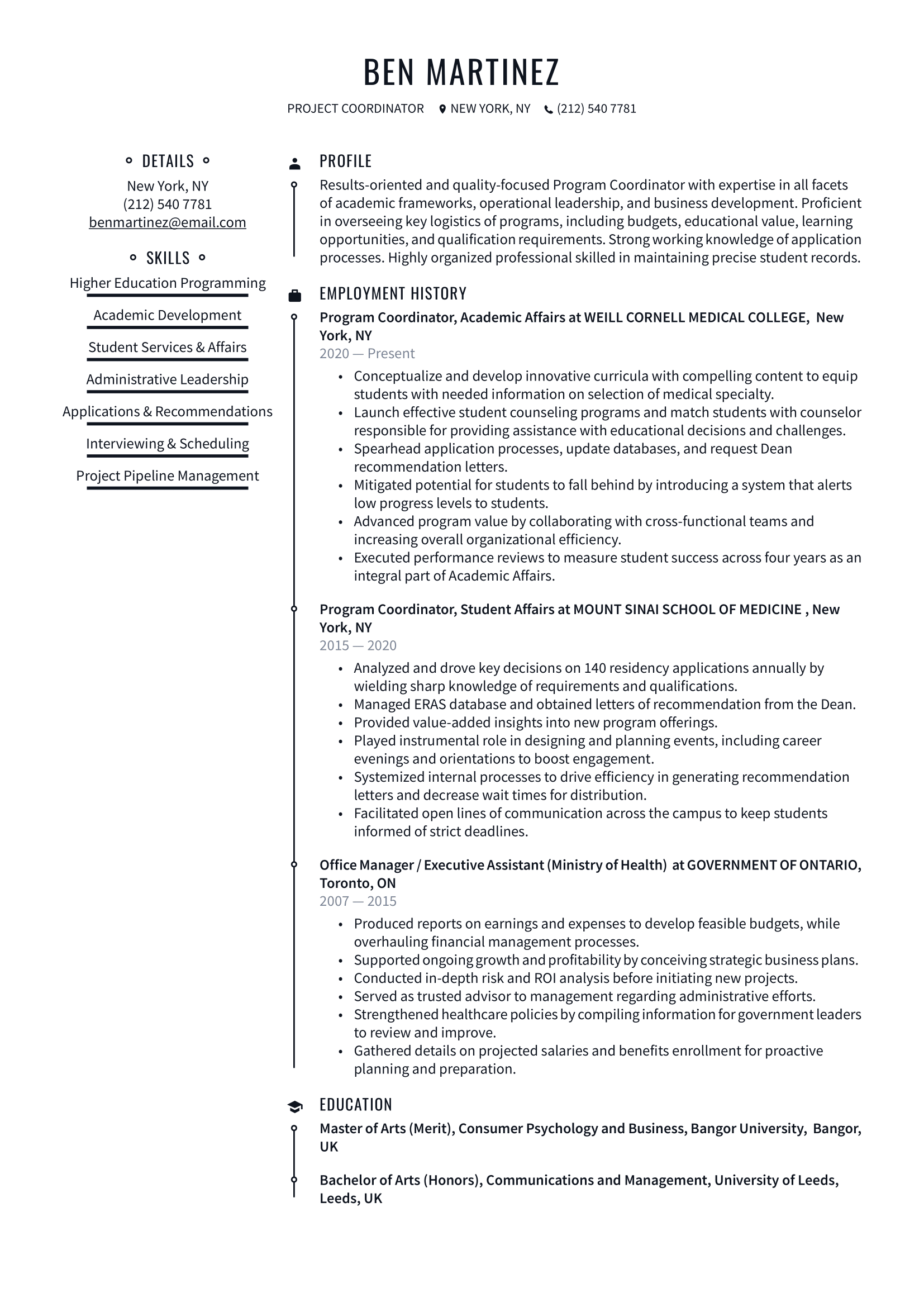 Program Coordinator Resume Example & Writing Guide