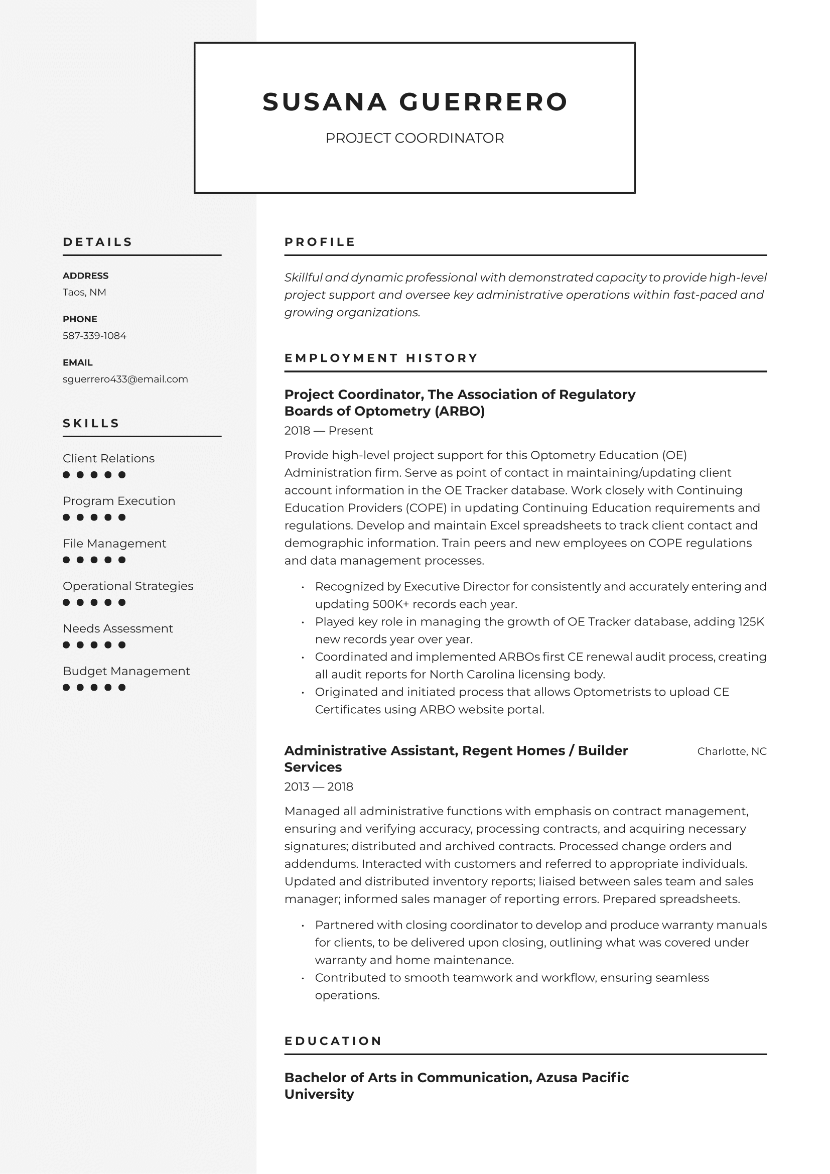 Project Coordinator Resume Example and Writing Guide