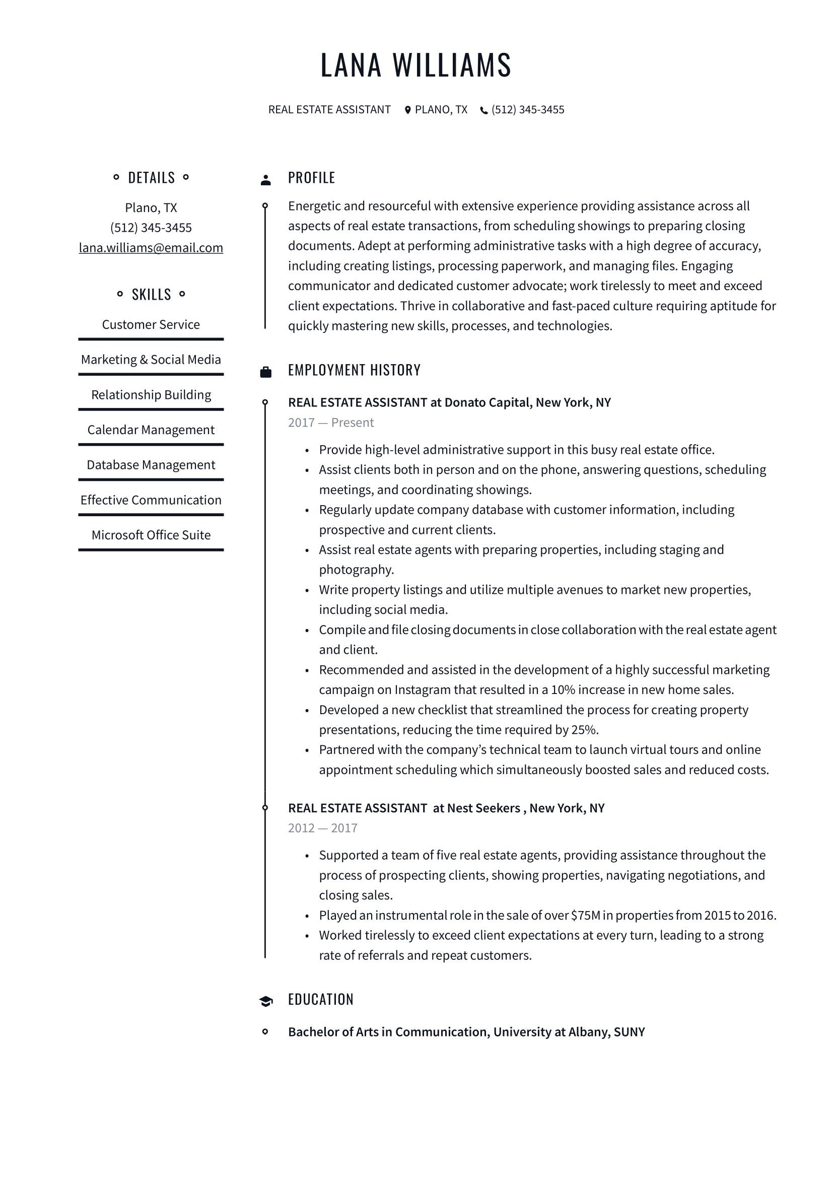 Real Estate Assistant Resume Example & Writing Guide