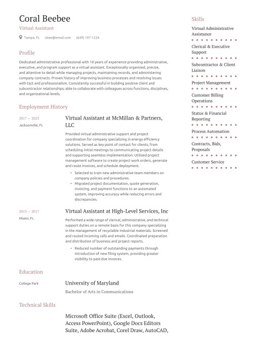 Virtual Assistant Resume Example & Writing Guide