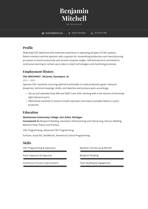 CNC Machinist Resume Example and Writing Guide