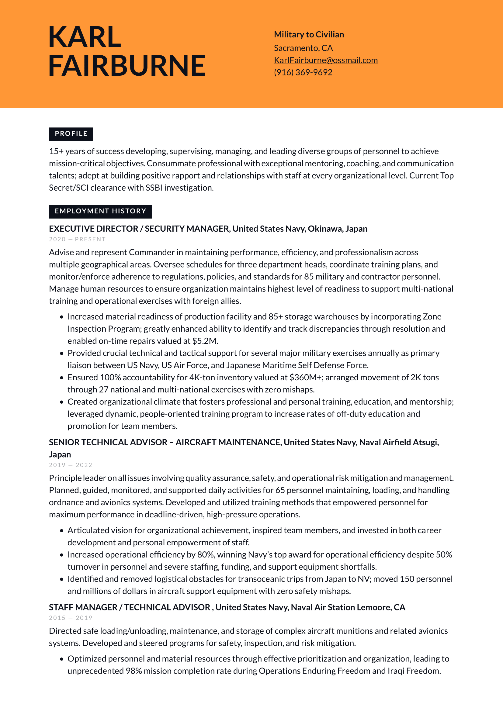 Military to Civilian Resume Example and Writing Guide