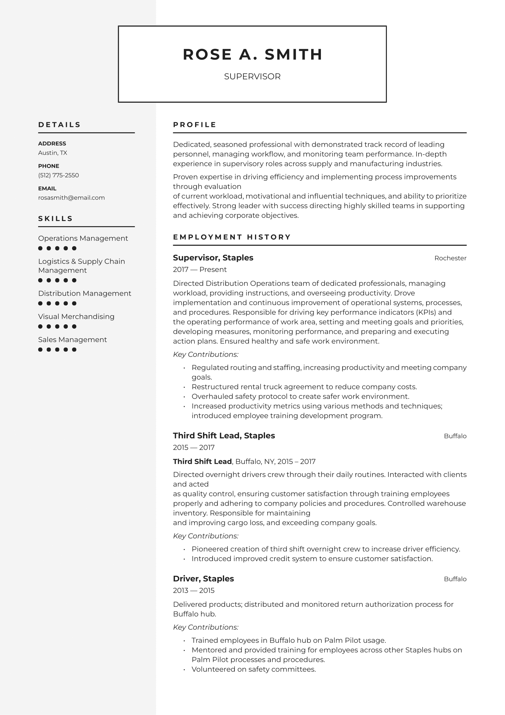 Supervisor Resume Example & Writing Guide