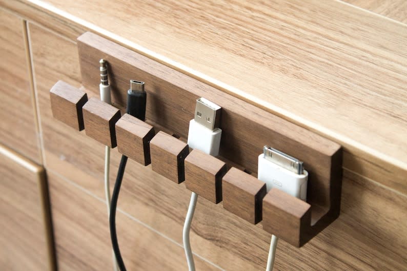 Wooden cord and cable organizer for laptop computer mac Quirky image 0