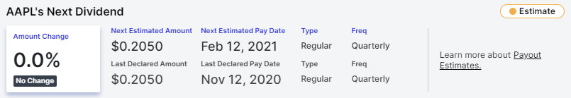 AAPL next dividend