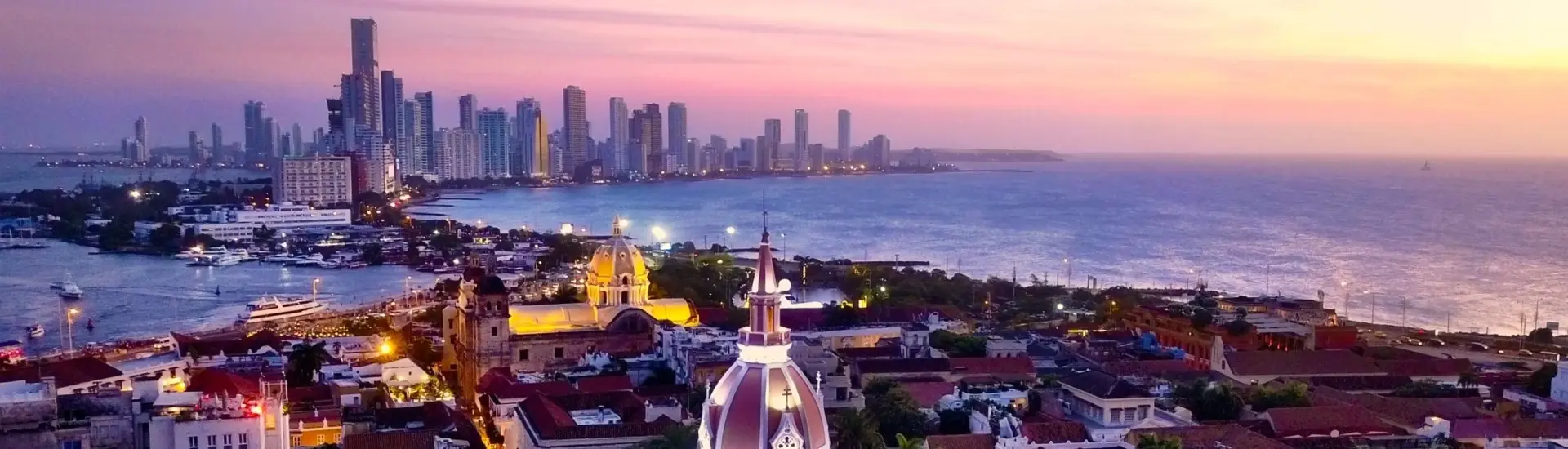 Panoramic view of the sunset over Cartagena, Colombia