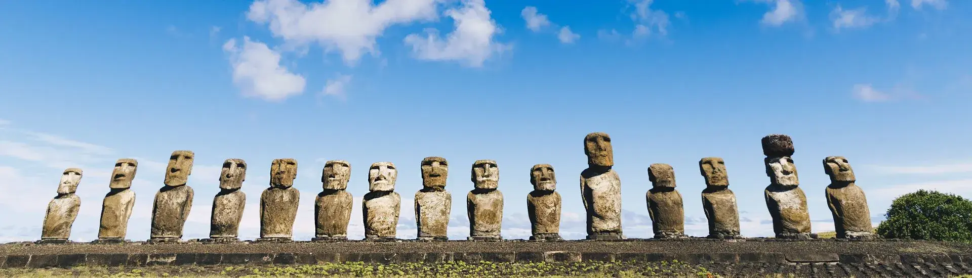 Row of moais in Rapa Nui National Park, Easter Island