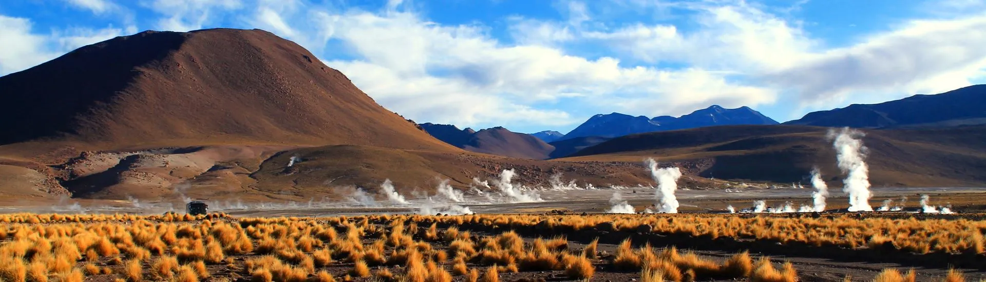 Tatio Geysers and nearby volcanoes in Atacama, Chile