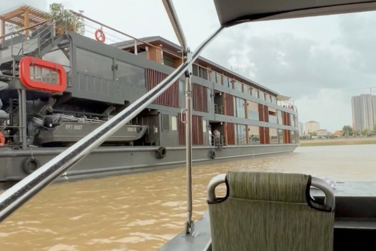 Boarding the Aqua Mekong cruise in Phnom Penh, Cambodia