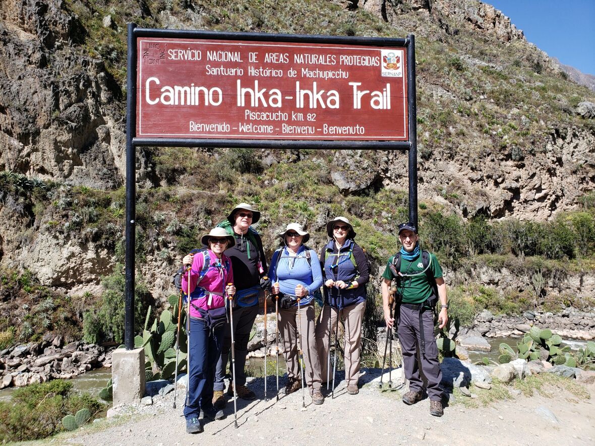 Albert (green t-shirt) and the rest of his group on the first day of the Inca Trail