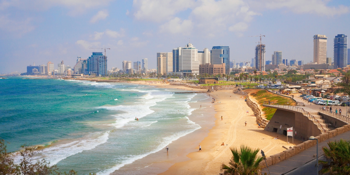 View of beach and boardwalk of Tel Aviv, Israel