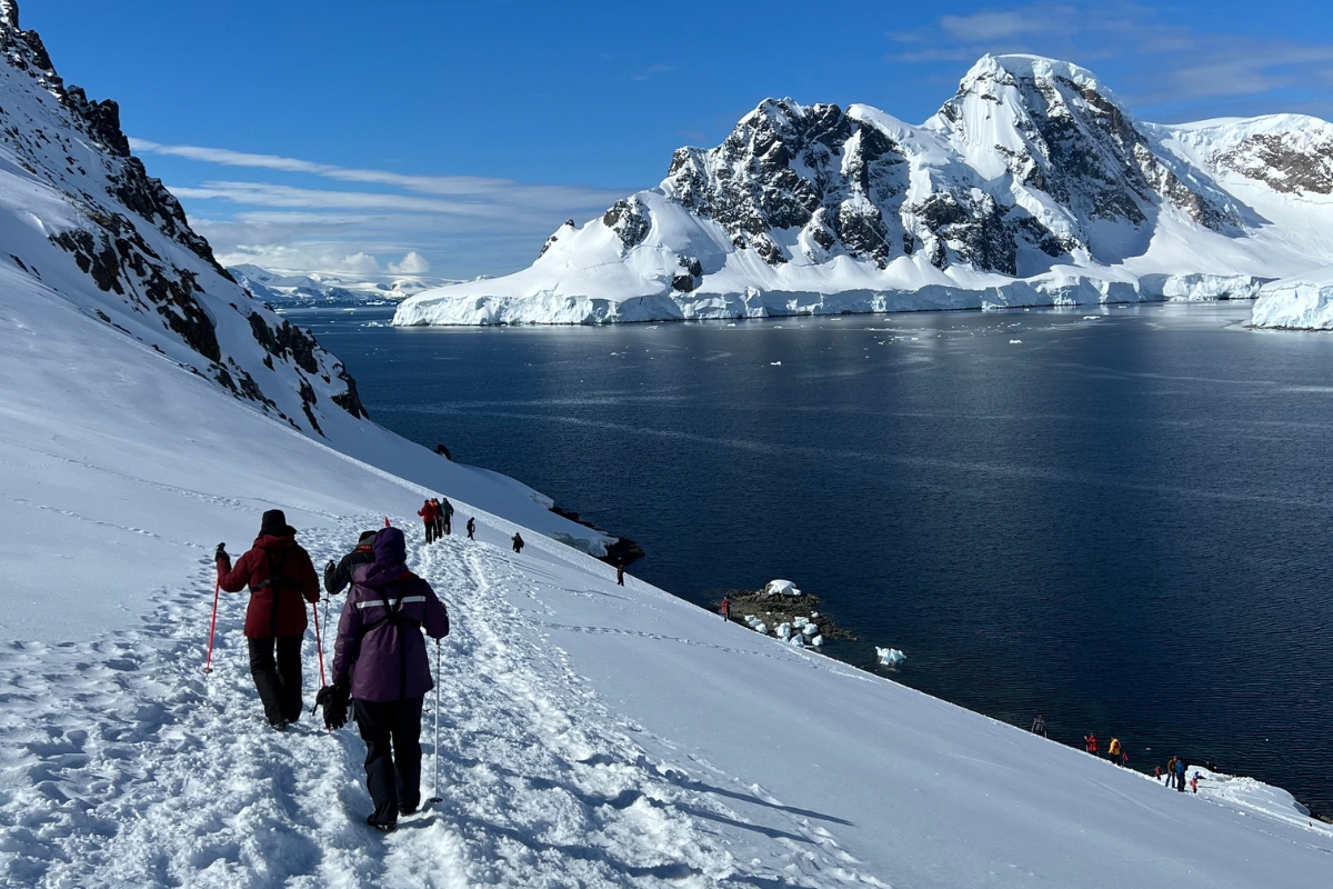 Tourists hiking in Antarctica on tour with SA Expeditions on the Magellan Explorer Antarctica cruise