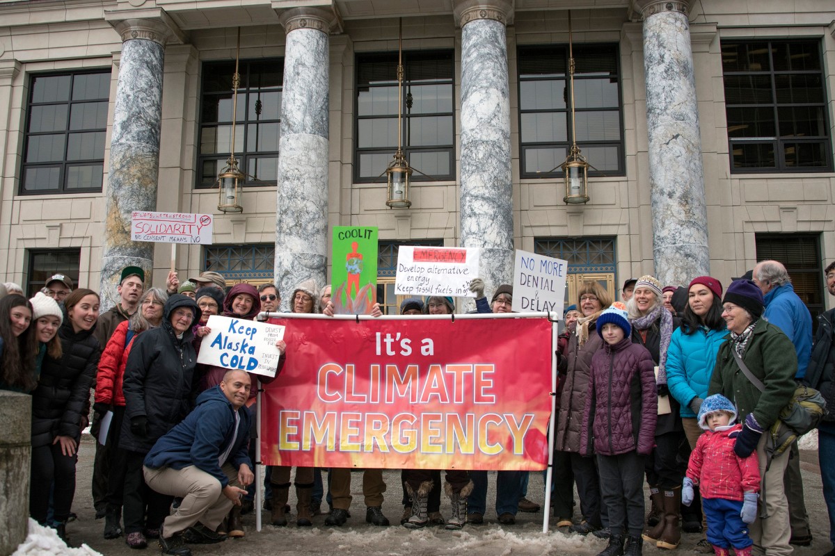 Climate activists in Juneau, Alaska, it's a climate emergency, January 2020