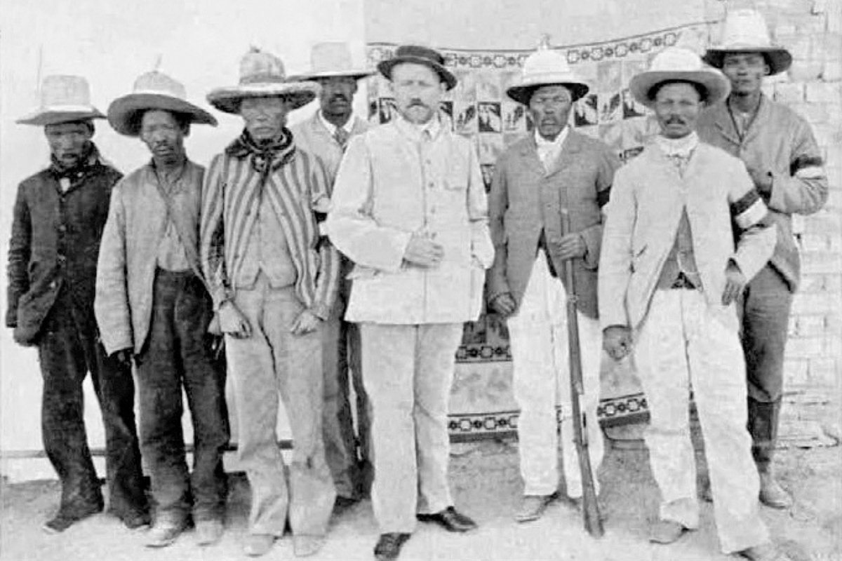 German Lieutenant Weiss, Nama Captains Simon Kooper, and Hendrik Witbooi before their insurrection against German colonial rule 1904-1908 in South West Africa