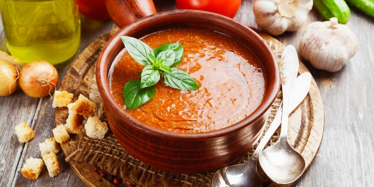Gazpacho soup, Spanish food dish cuisine