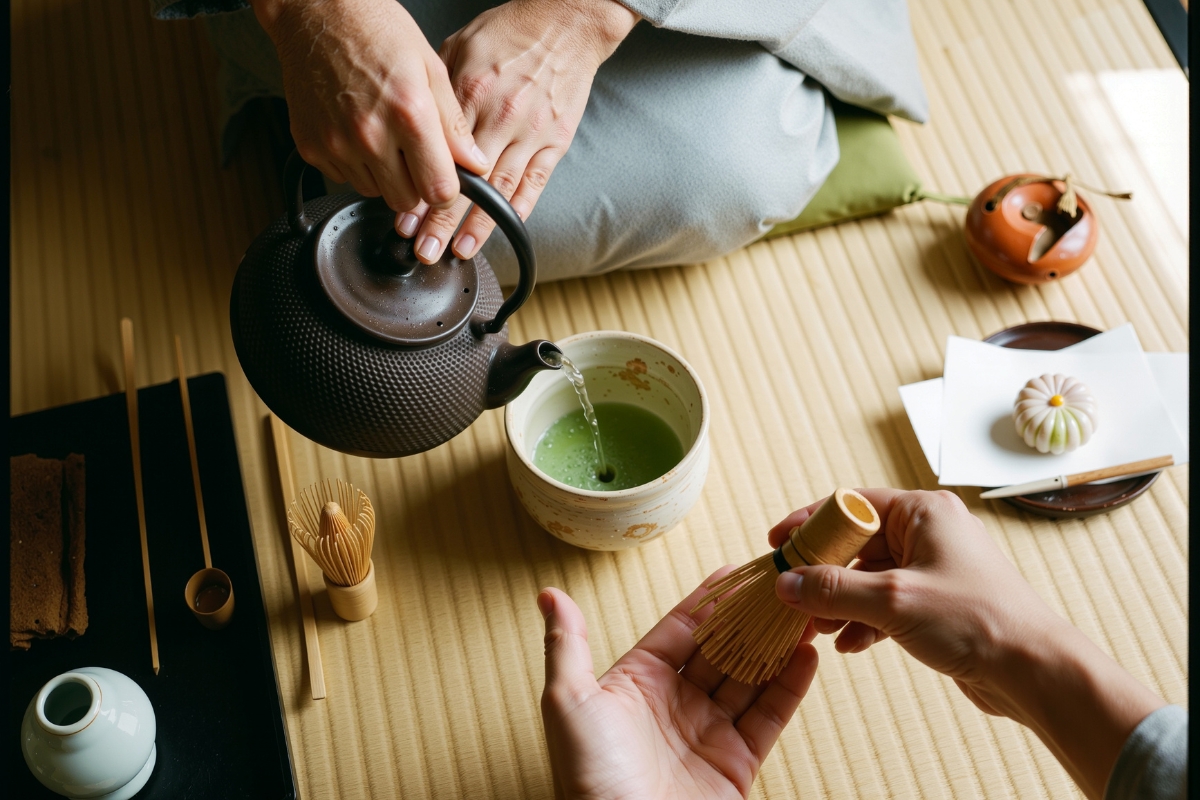 A moment from a traditional Japanese tea ceremony, where each movement is intentional and presence matters more than words. 