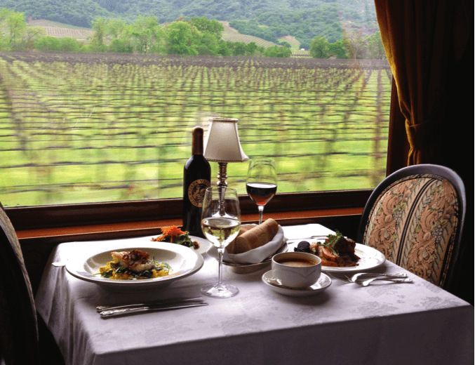 Gourmet dining on wheels. (Photo: Napa Valley Wine Train)