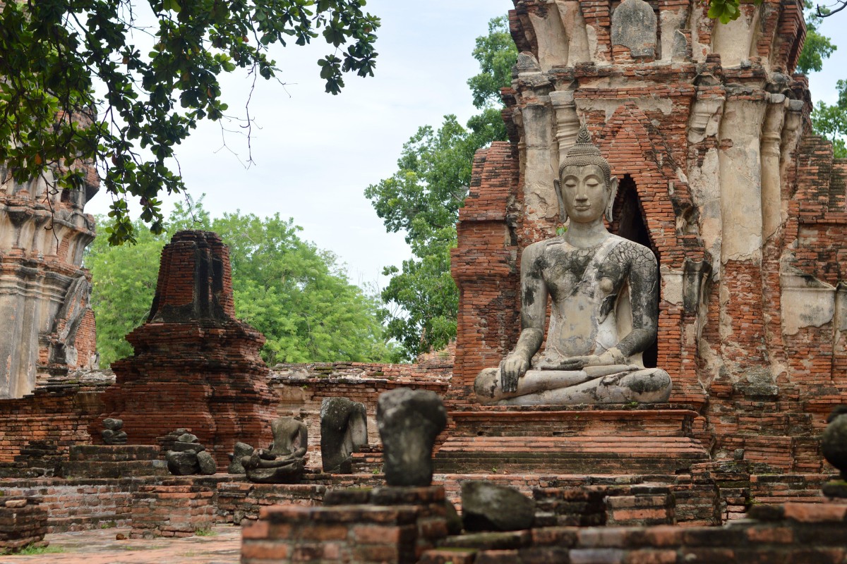 Ayutthaya archaeological ruins, buddha statue in Thailand