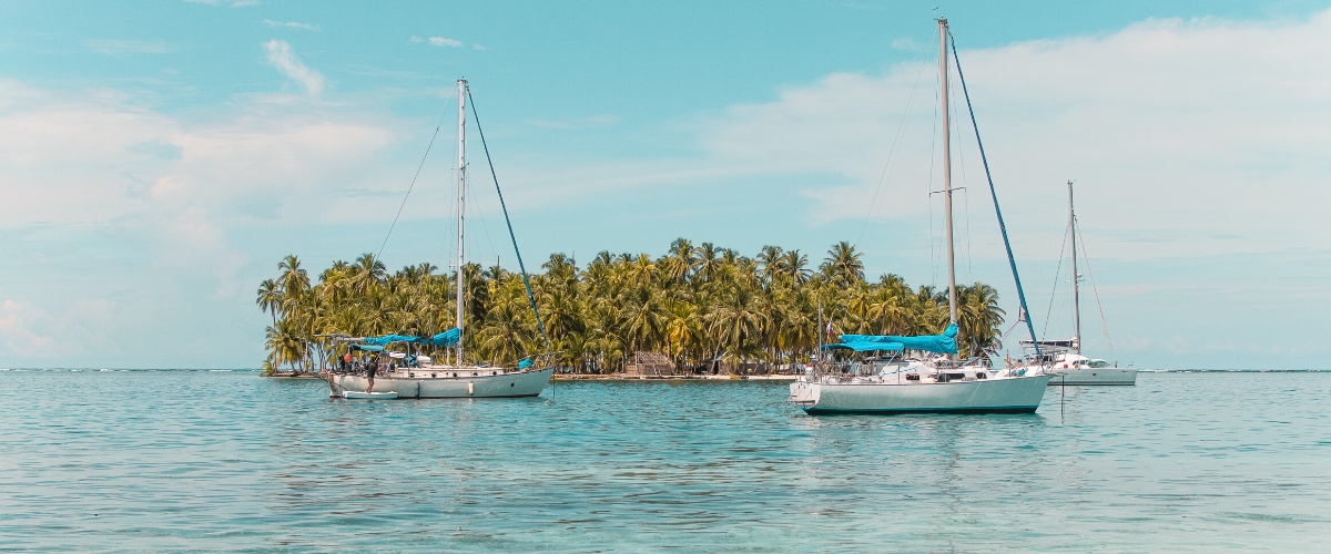 Boats at Guna Yala, San Blas Islands off the coast of Panama