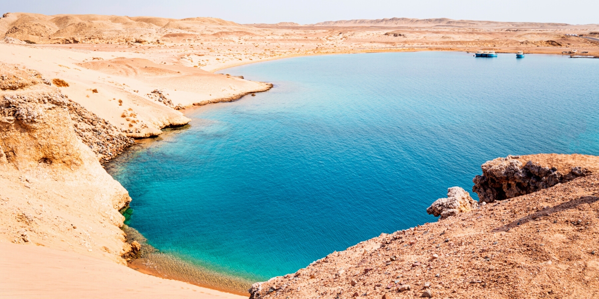 Blue sea pool in the desert of Ras Mohammed National Park, Egypt