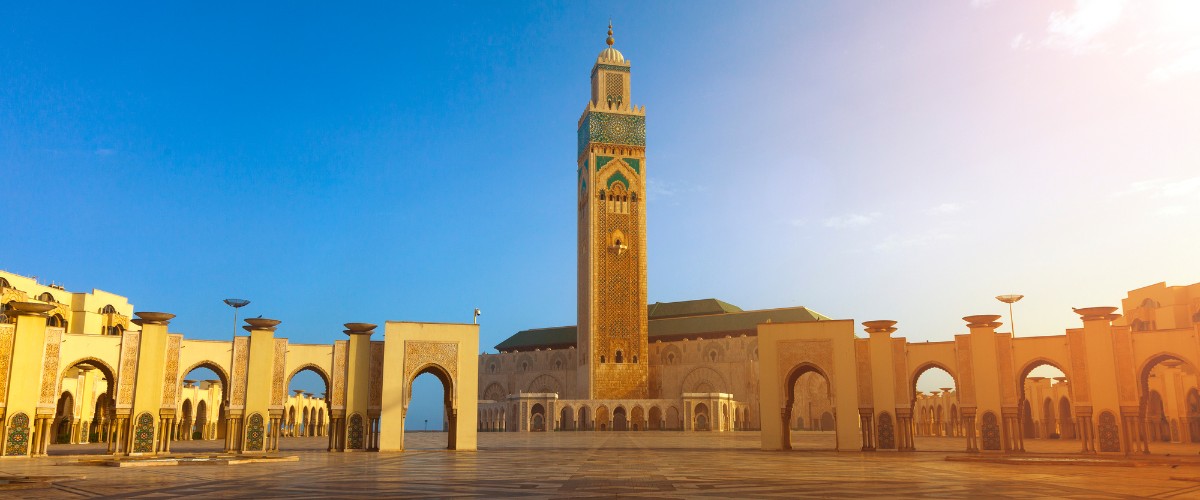 Hassan II Mosque during sunset or sunrise in Casablanca, Morocco