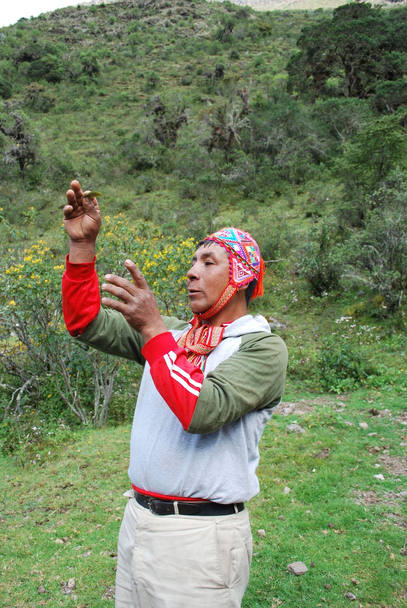 Pachamama ritual with coca leaves