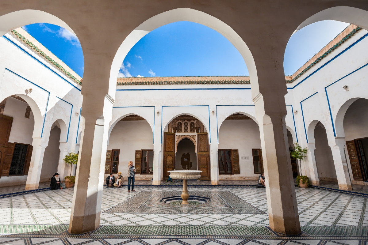 Archway courtyard of Bahia Palace in Marrakech, Morocco