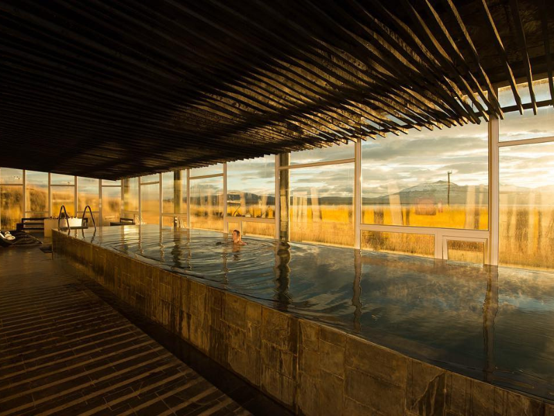 The indoor swimming pool at Hotel Remota Patagonia