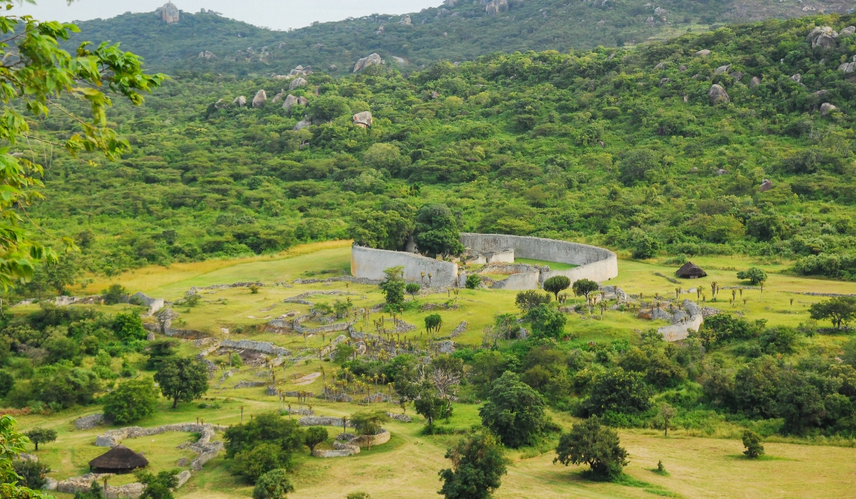 Aerial view of ruins UNESCO Site in Great Zimbabwe