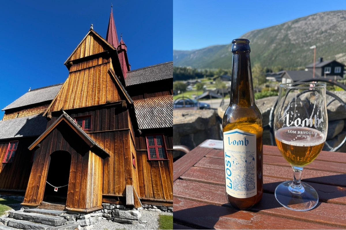 Seeing the iconic Lom Stave Church and tasting Ljøs Lomb beer! (Renata Ferreira). 